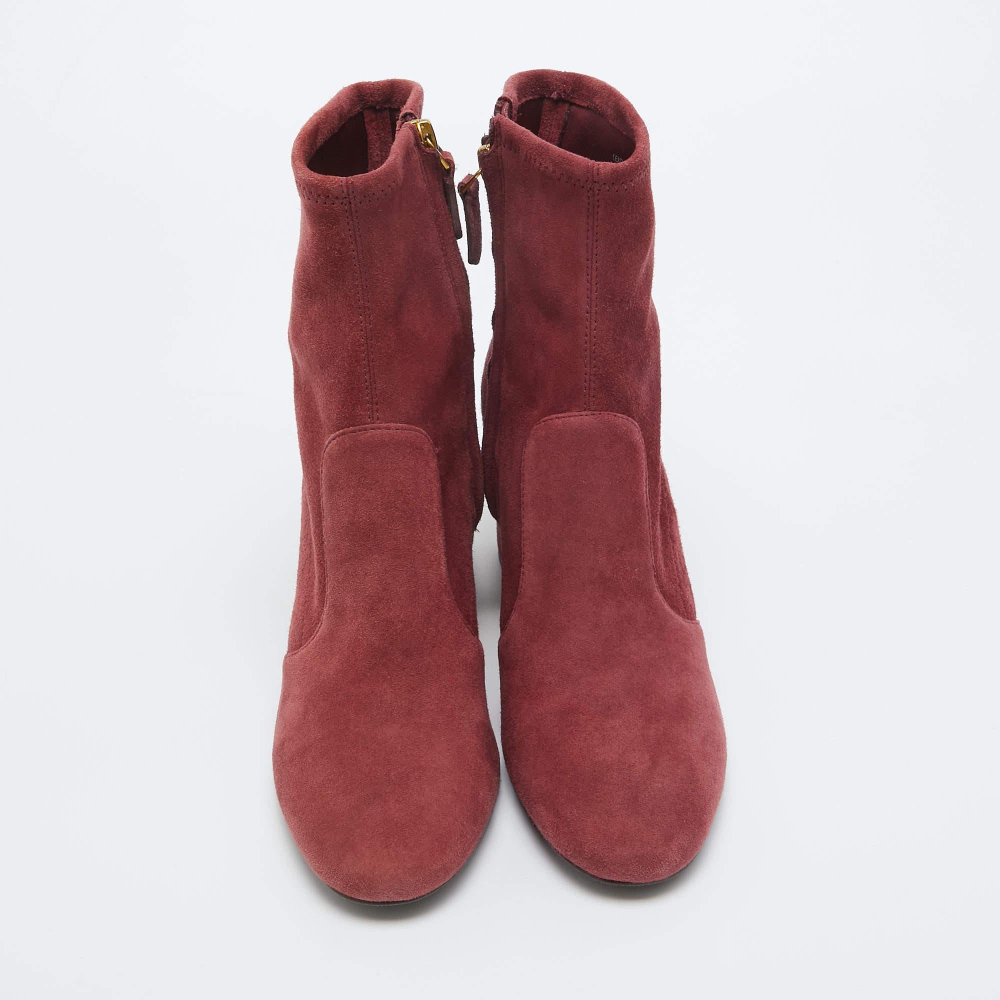 Brown Tory Burch Burgundy Suede Zip Ankle Boots Size 36.5 For Sale