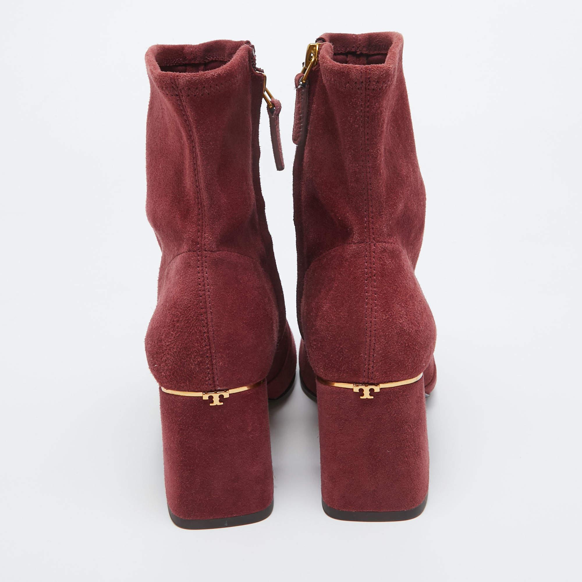 Women's Tory Burch Burgundy Suede Zip Ankle Boots Size 36.5 For Sale