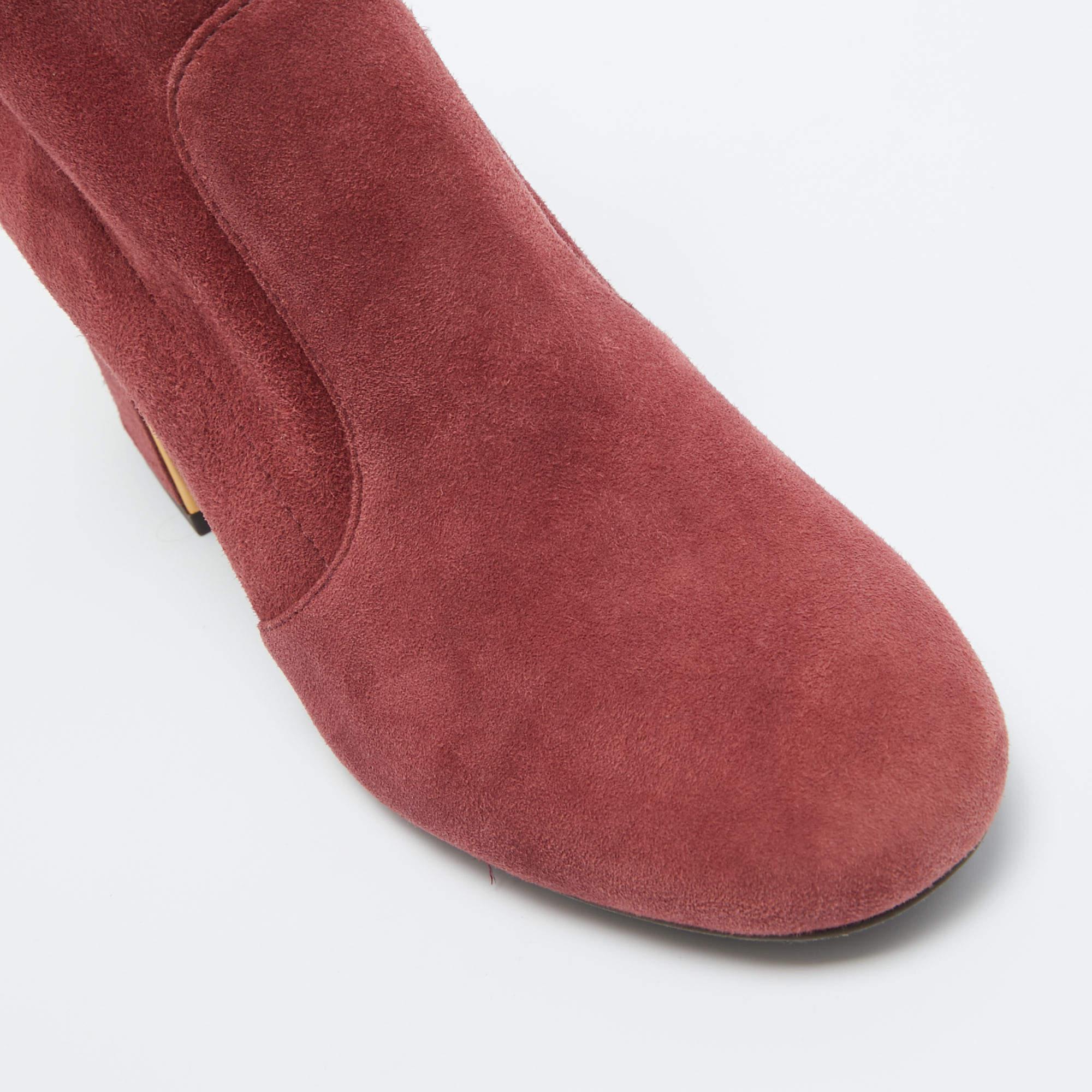 Tory Burch Burgundy Suede Zip Ankle Boots Size 36.5 For Sale 3