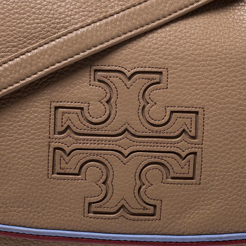 Tory Burch Camel Leather Flap Crossbody Bag For Sale 3