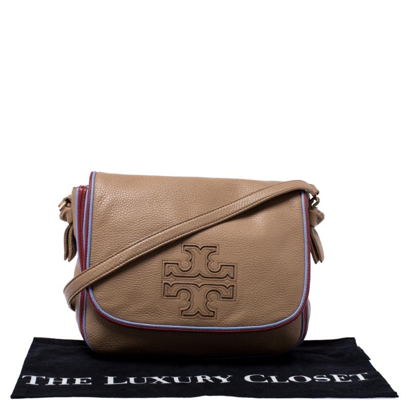 Tory Burch Camel Leather Flap Crossbody Bag For Sale 4