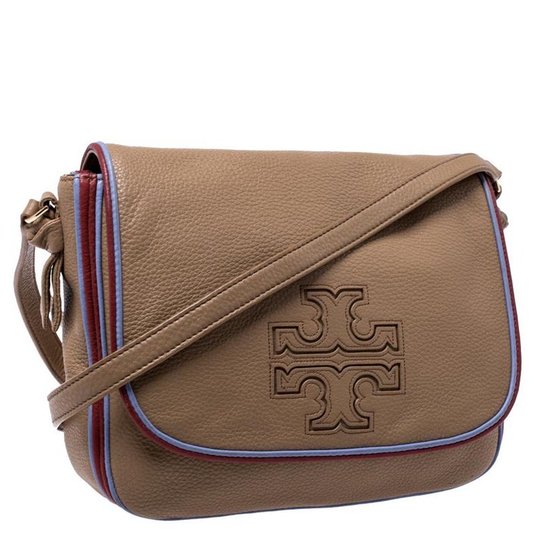 Tory Burch Camel Leather Flap Crossbody Bag For Sale at 1stDibs
