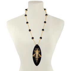 Tory Burch Camille Grasshopper Black Resin Pendant Necklace