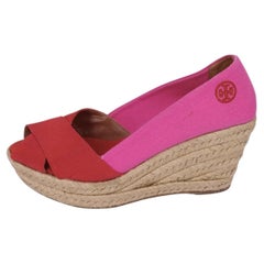 Tory Burch Colorblock Espadrille Wedge Pink Red Canvas - EU 38