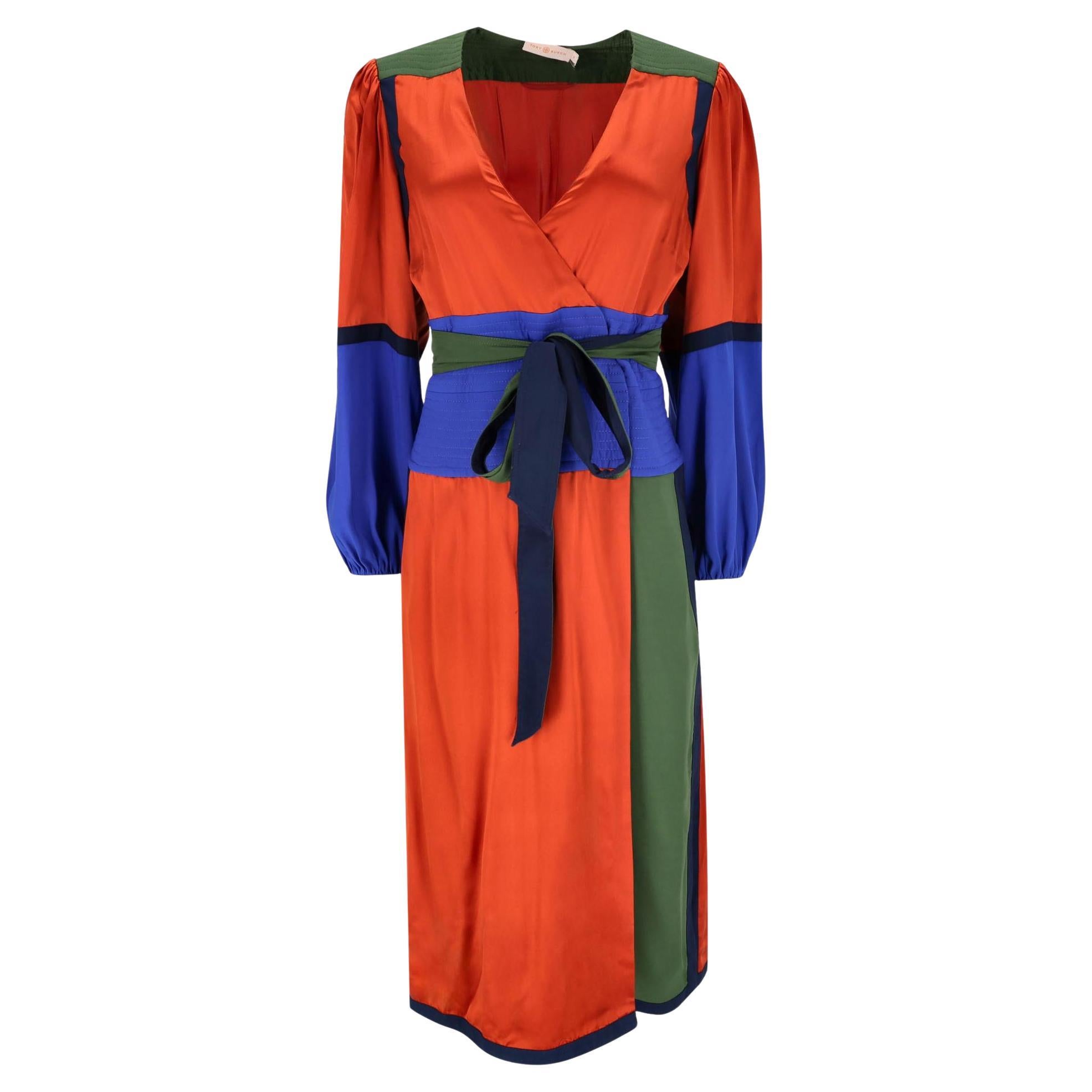 Tory Burch Colour-Block Silk Blend Crepe Wrap Dress For Sale