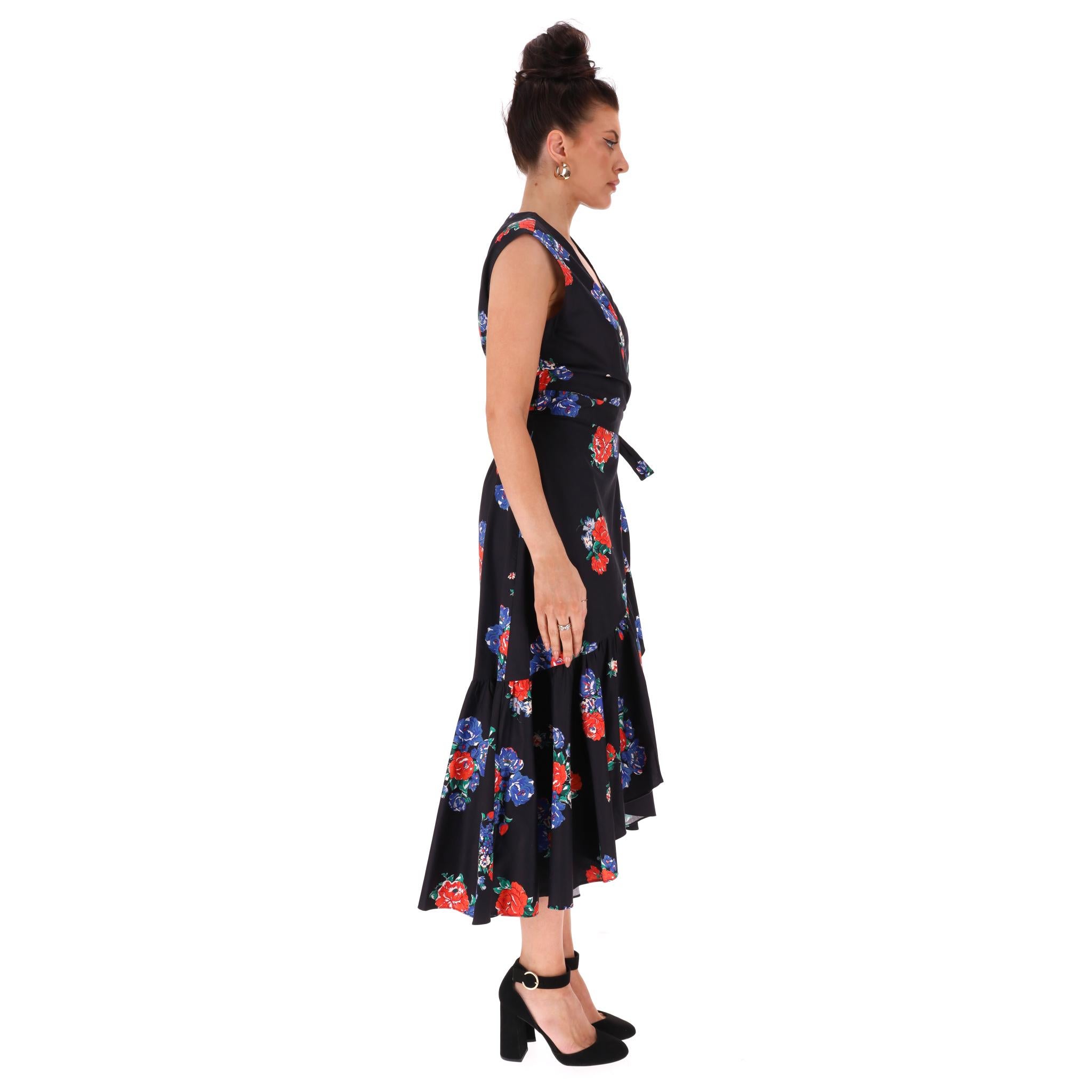 Noir Tory Burch - Robe portefeuille en coton imprimé rose en vente