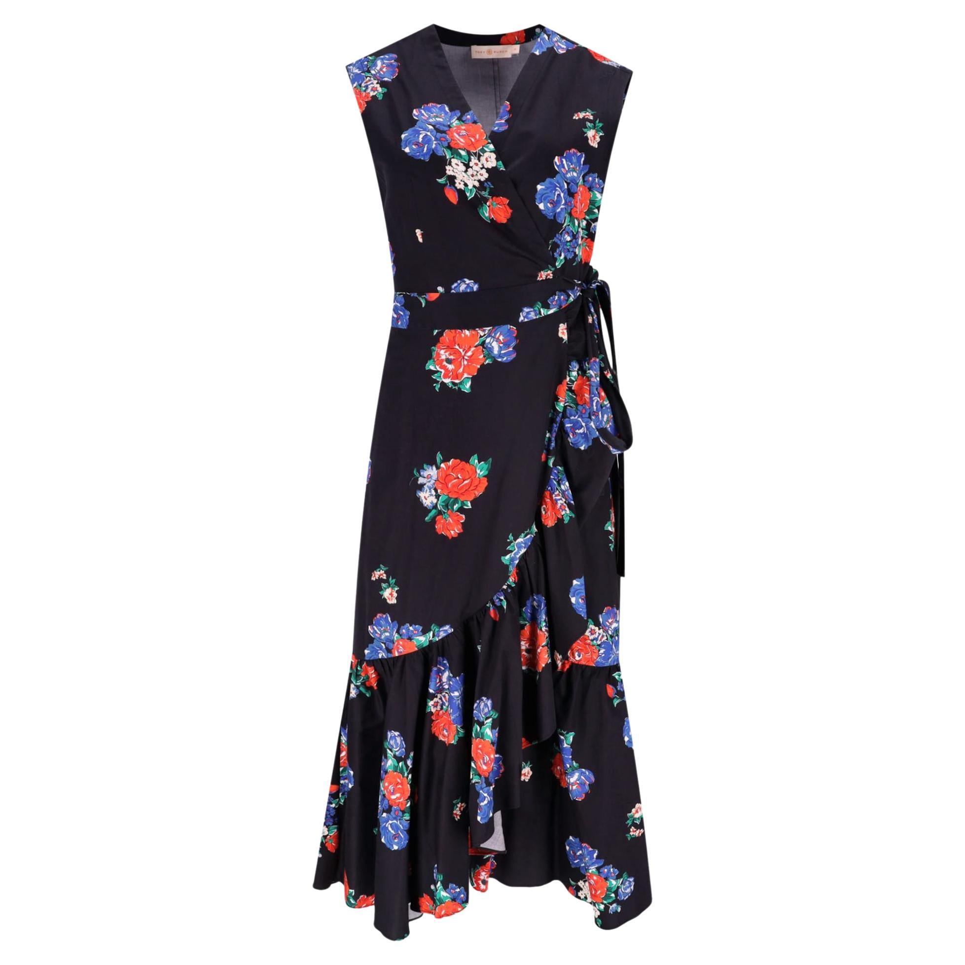 Tory Burch - Robe portefeuille en coton imprimé rose en vente
