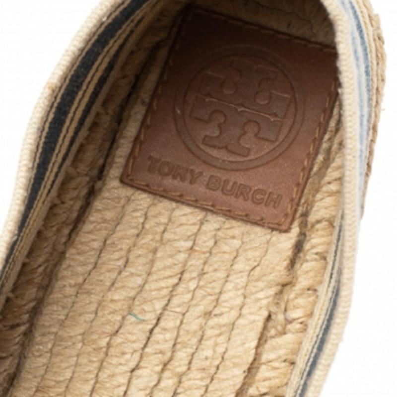  Tory Burch Espadrilles à rayures crème/bleu, taille 36,5 Pour femmes 