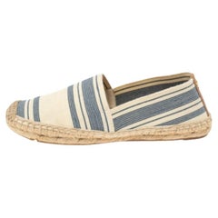 Tory Burch Cream/Blue Striped Canvas Espadrilles Loafers Size 36.5