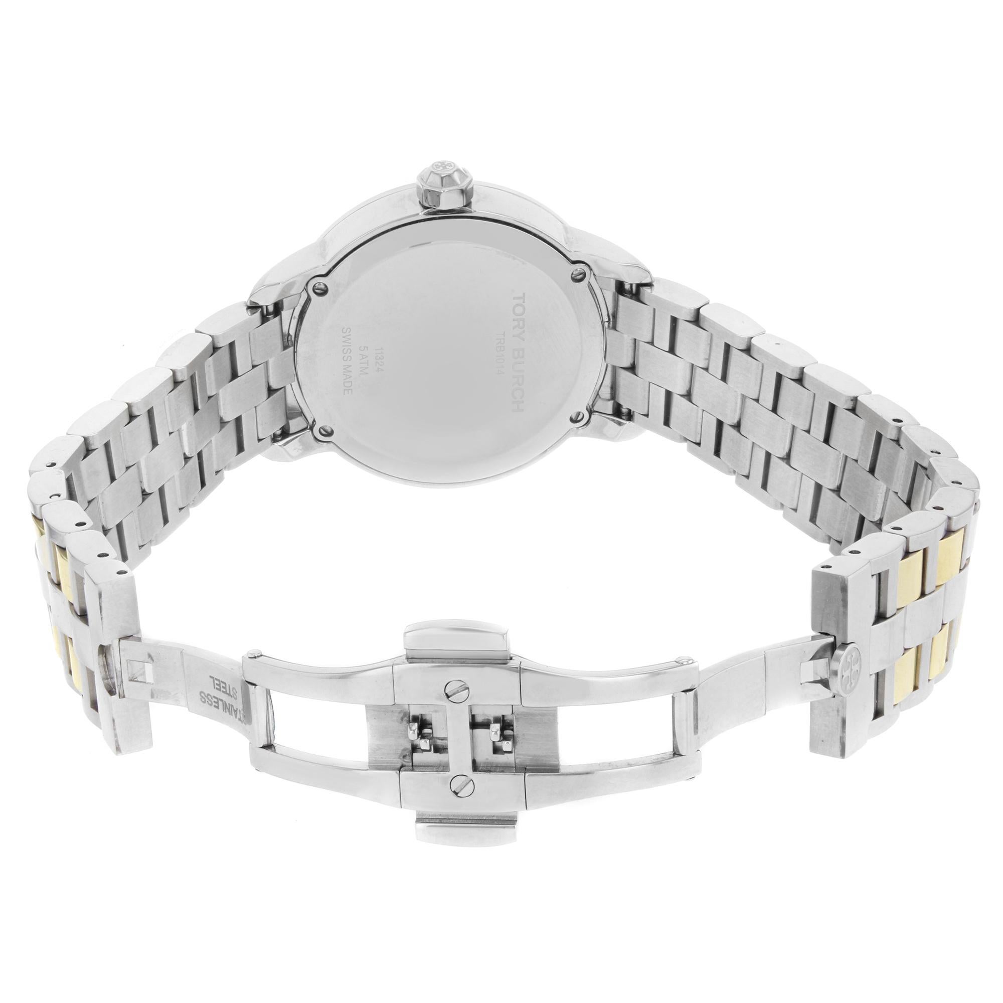 Tory Burch Cremefarbene zweifarbige Stahlquarz-Damenuhr TRB1014 mit Datumsanzeige 2