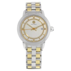 Tory Burch Cremefarbene zweifarbige Stahlquarz-Damenuhr TRB1014 mit Datumsanzeige