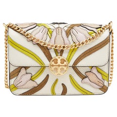 Tory Burch Cream Leather Logo Plaque Flap Shoulder Bag