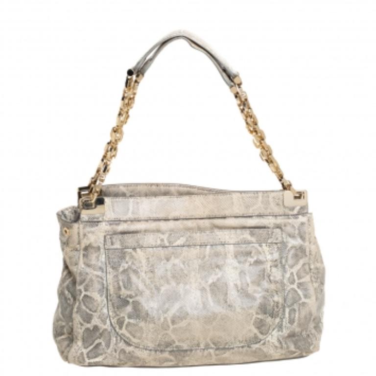 Tory Burch Cream Python Embossed Leather Simon Shoulder Bag In Fair Condition For Sale In Dubai, Al Qouz 2