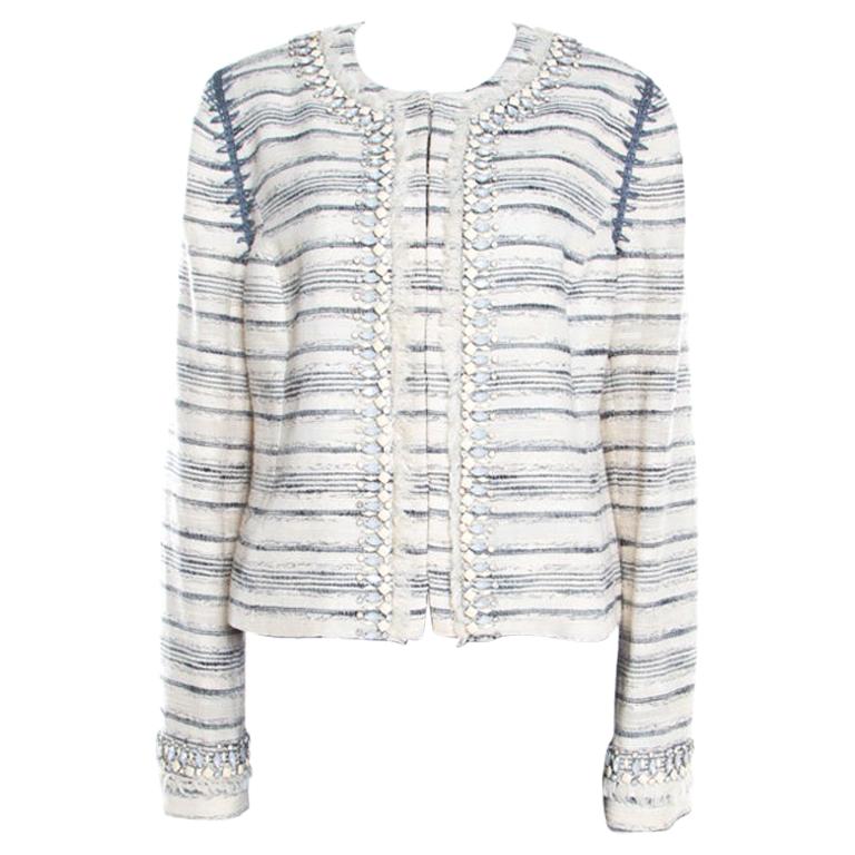 Tory Burch Cream Textured Jewel Embellished Nicole Boucle Jacket L For ...