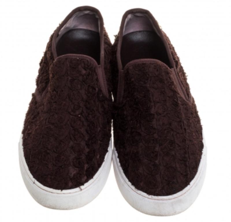 Women's Tory Burch Dark Brown Fabric Rosette Slip On Sneakers Size 40.5 For Sale