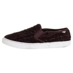 Tory Burch Dark Brown Fabric Rosette Slip On Sneakers Size 40.5