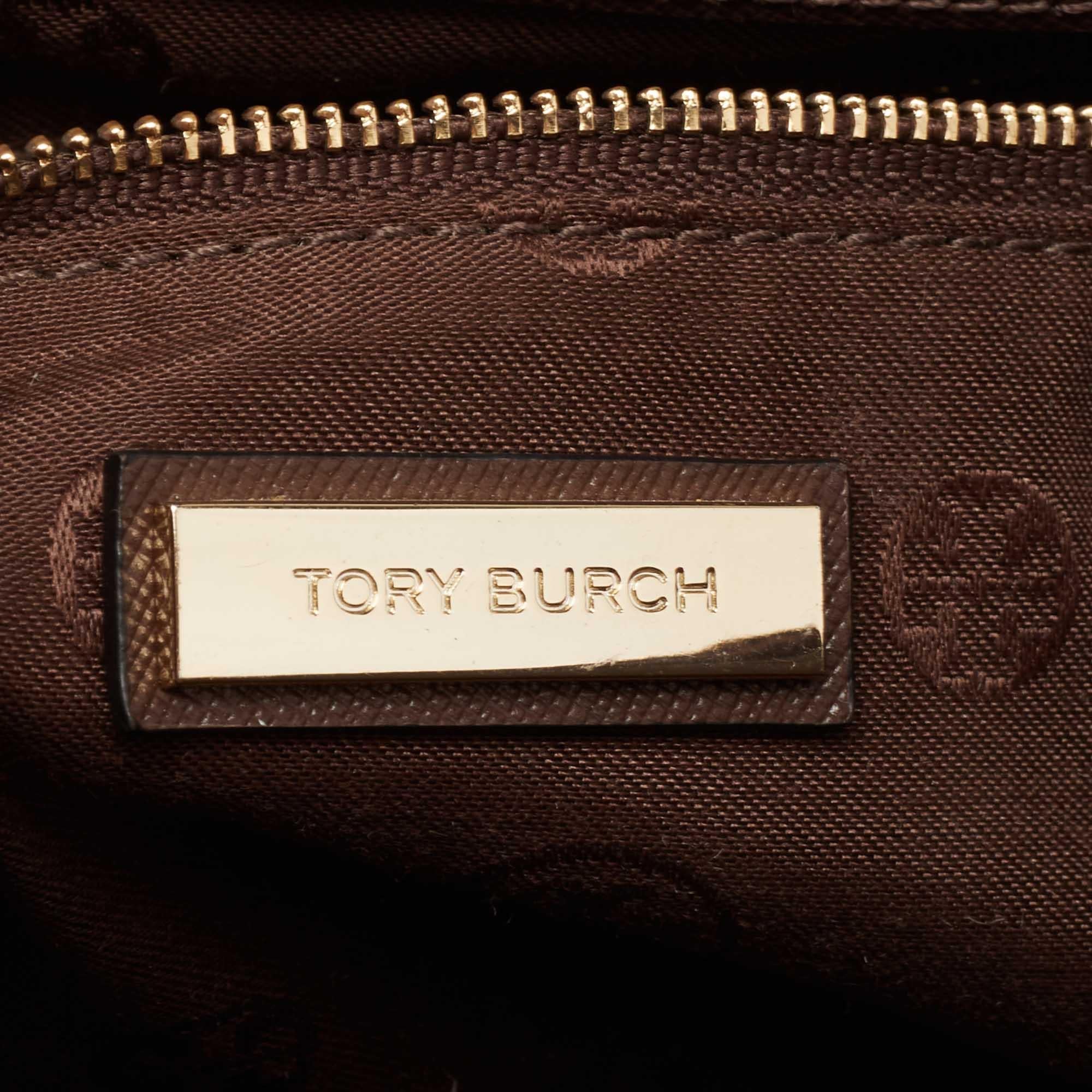 Tory Burch Dark Brown/White Saffiano Leather Robinson Double Zip Tote 3