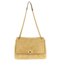 Borsa a tracolla Tory Burch in pelle di vitello con trapuntatura a rombi — Beige