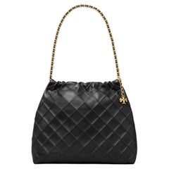 Tory Burch Schultertasche aus Lammleder mit Rautensteppung – Schwarz