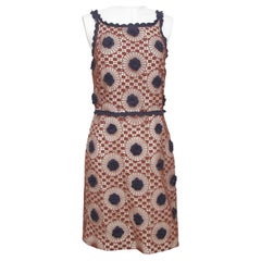TORY BURCH Vestido Sin Mangas Punto Crochet Marrón Azul Marino Floral Sz 8