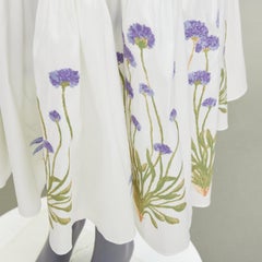 TORY BURCH Embroidered Smocked Midi ivory purple flower embroidery midi dress M