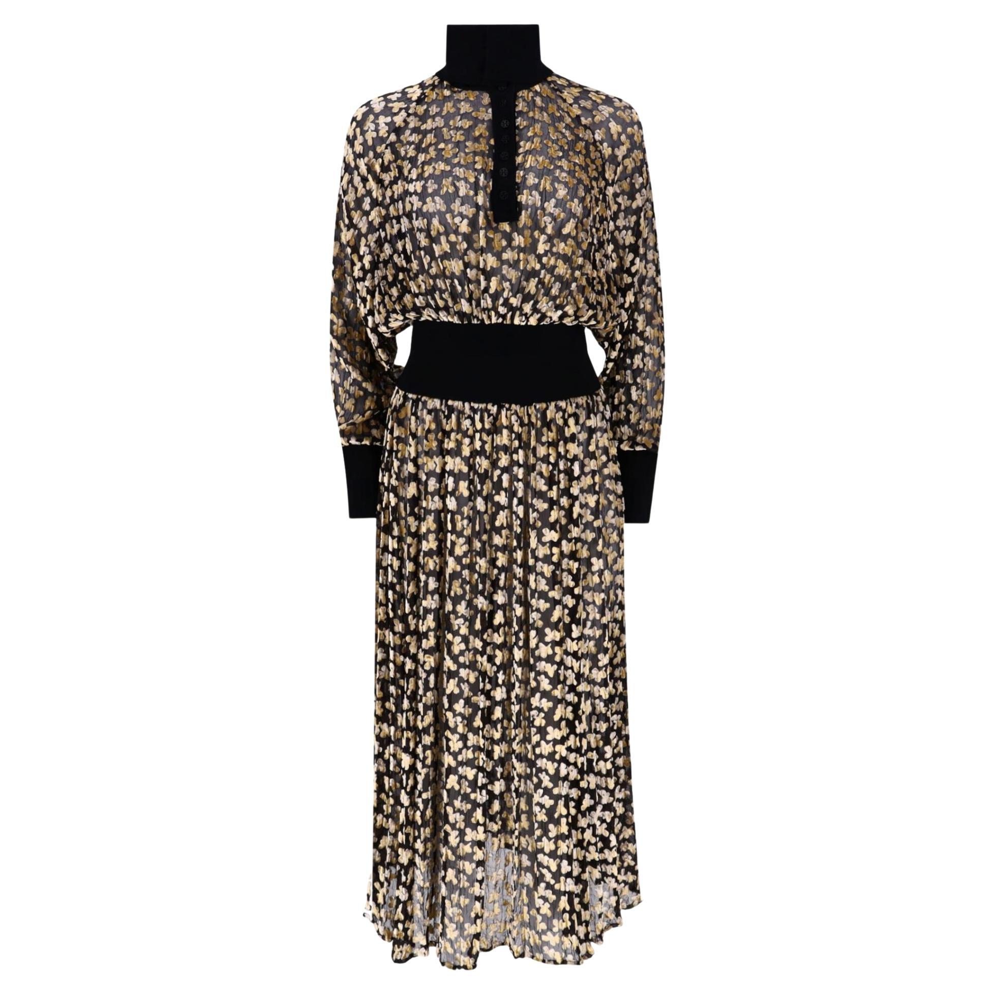 Tory Burch - Robe en soie mélangée imprimée en tulle floqué en vente
