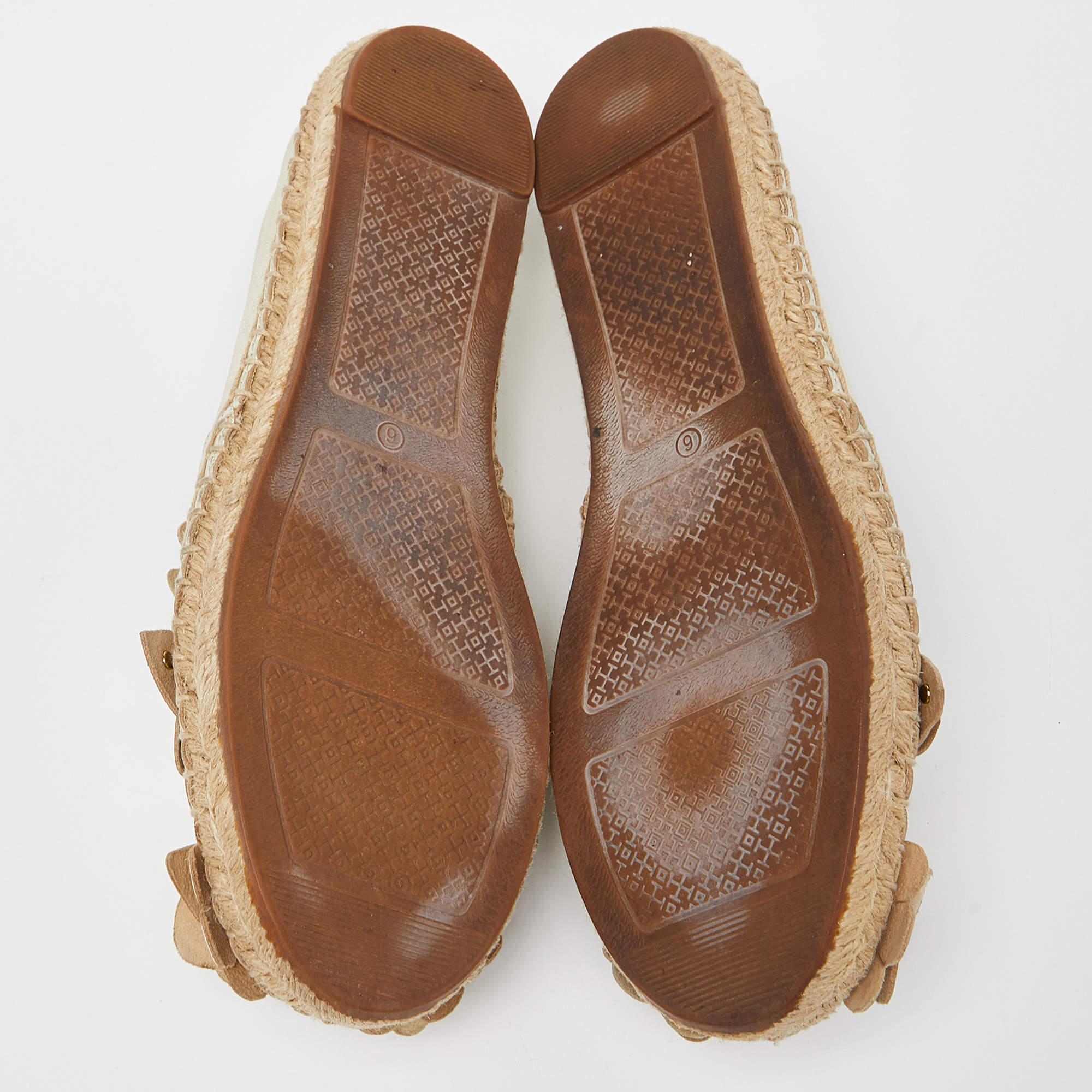 Tory Burch Gold Leather Blossom Espadrille Flats Size 36.5 For Sale 2