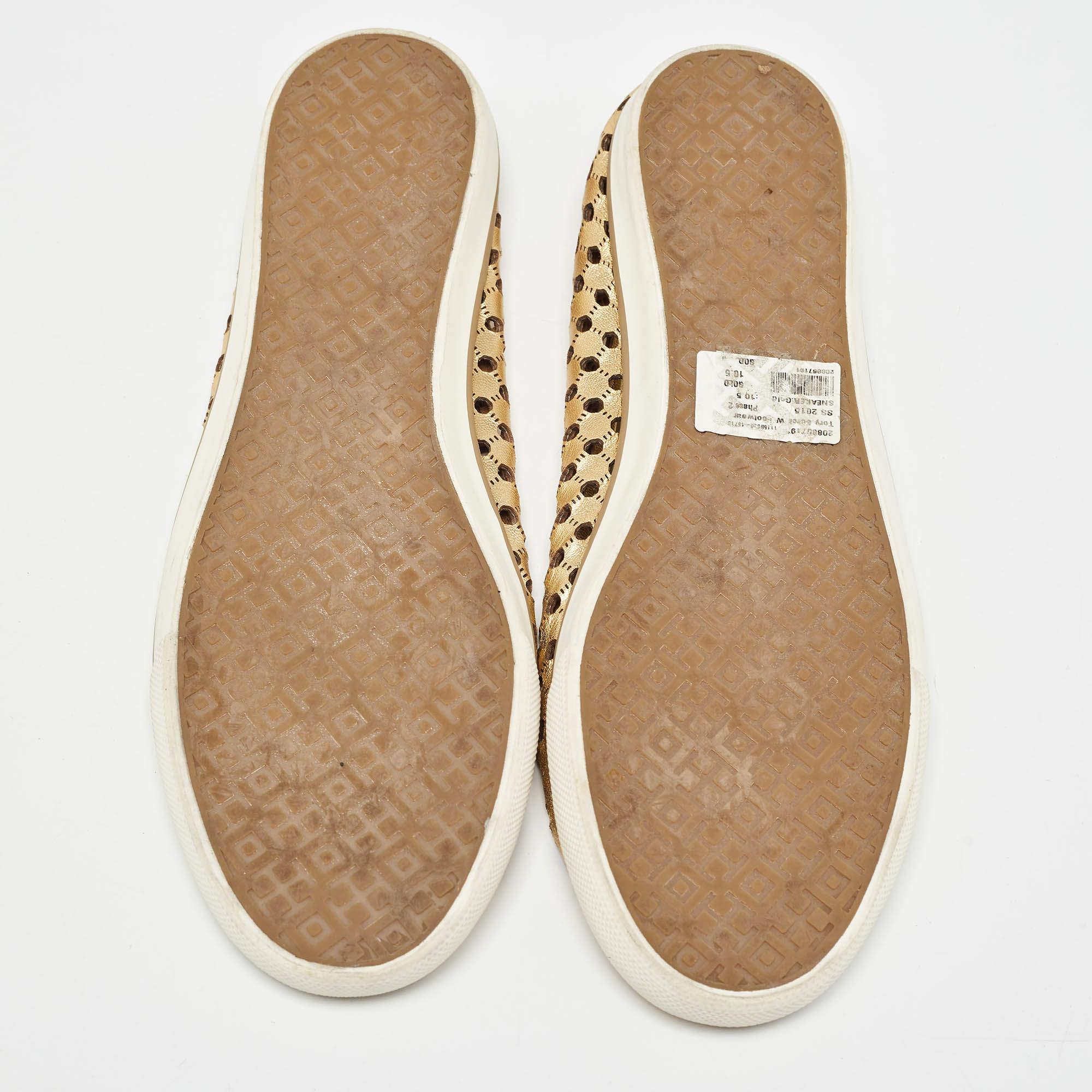 Tory Burch Gold Leather Cut Out Bow Ballet Flats Size 40.5 For Sale 2