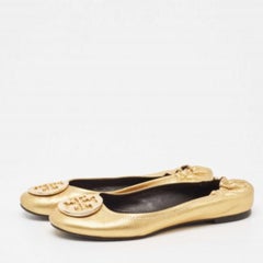 Tory Burch Gold Leder Reva Scrunch Ballettschuhe Größe 38,5