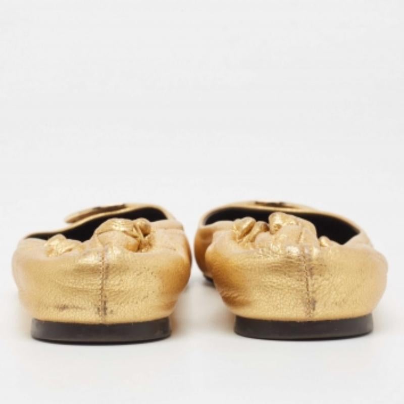 De las mujeres Tory Burch Bailarinas Reva Scrunch Piel Dorada Talla 38.5 en venta
