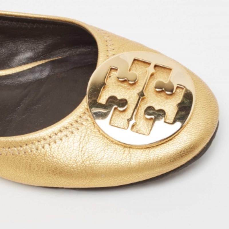 Tory Burch Bailarinas Reva Scrunch Piel Dorada Talla 38.5 en venta 2