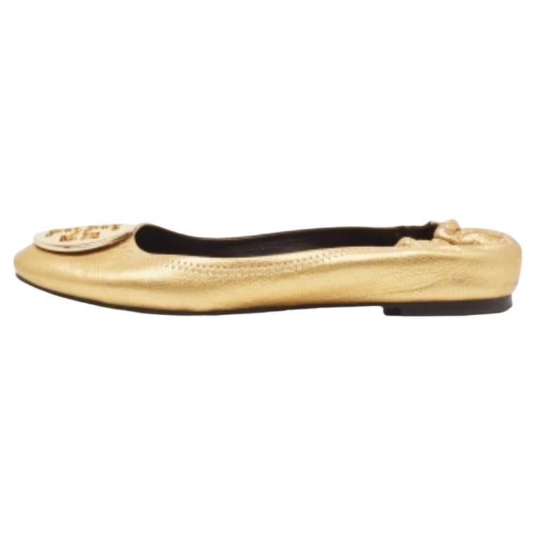 Tory Burch Chaussures de ballet Scrunch Reva en cuir doré taille 38,5