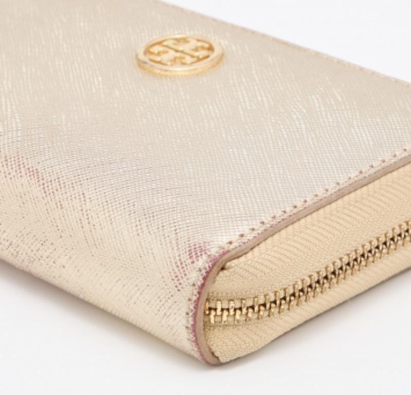 Tory Burch Gold Leder Zip um Wristlet Brieftasche im Angebot 5