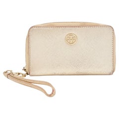 Tory Burch Gold Leder Zip um Wristlet Brieftasche