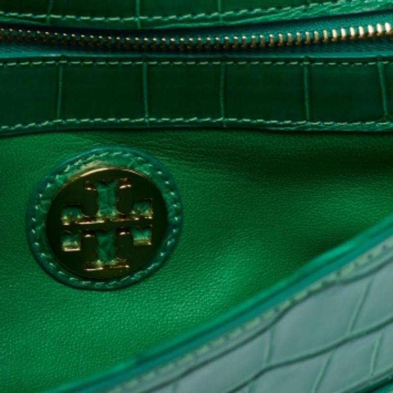 Tory Burch Green Alligator Robinson Envelope Flap Clutch Bag 1