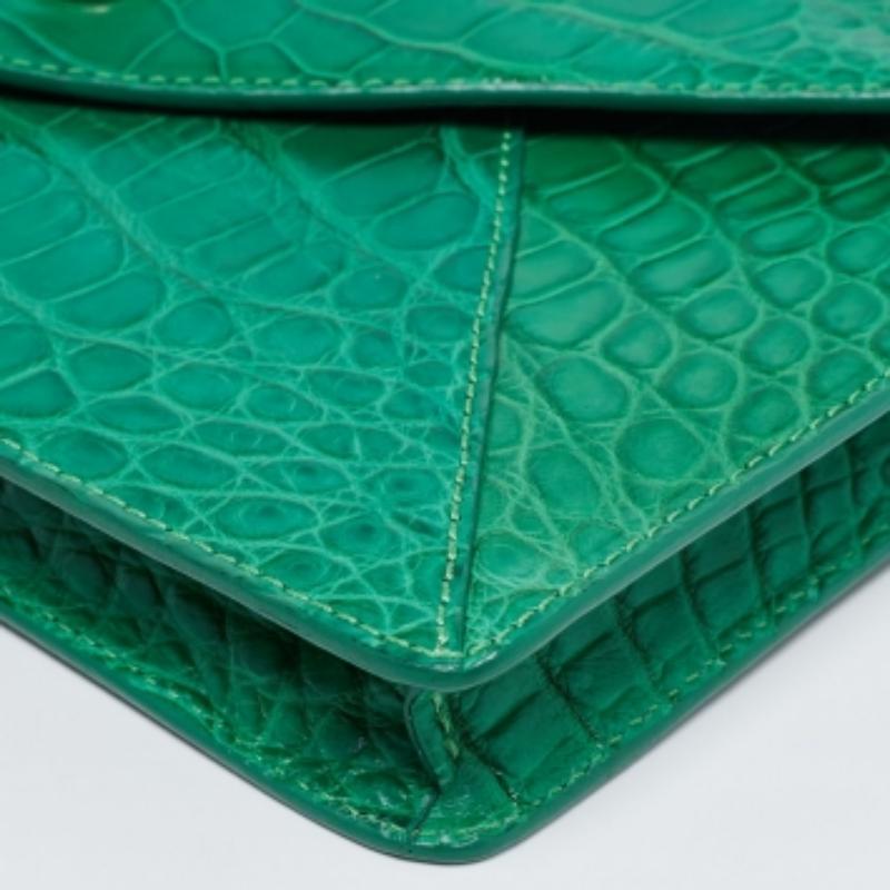 Tory Burch Green Alligator Robinson Envelope Flap Clutch Bag 2