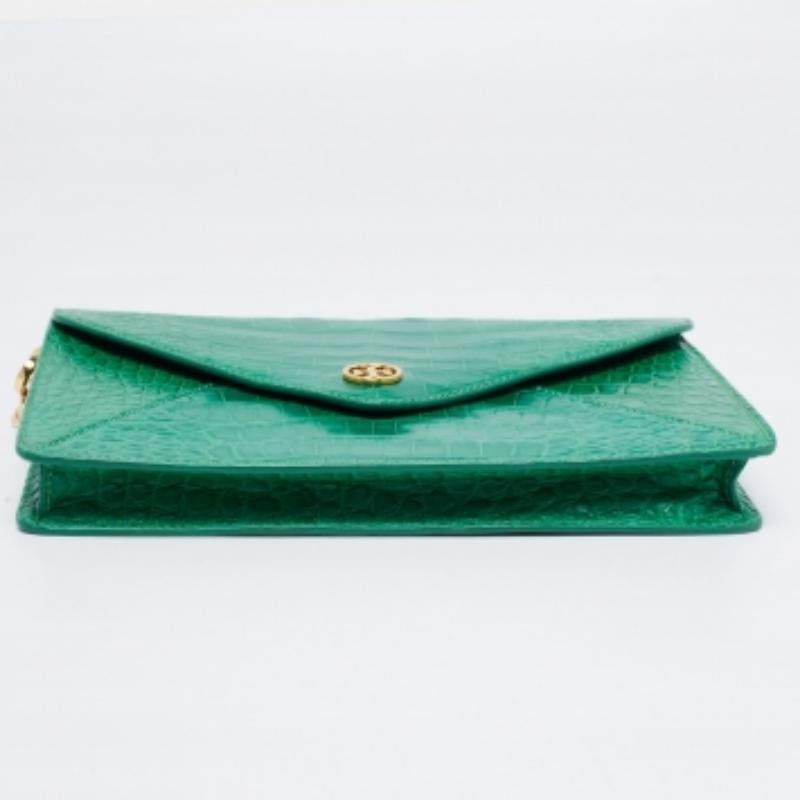 Tory Burch Green Alligator Robinson Envelope Flap Clutch Bag 4