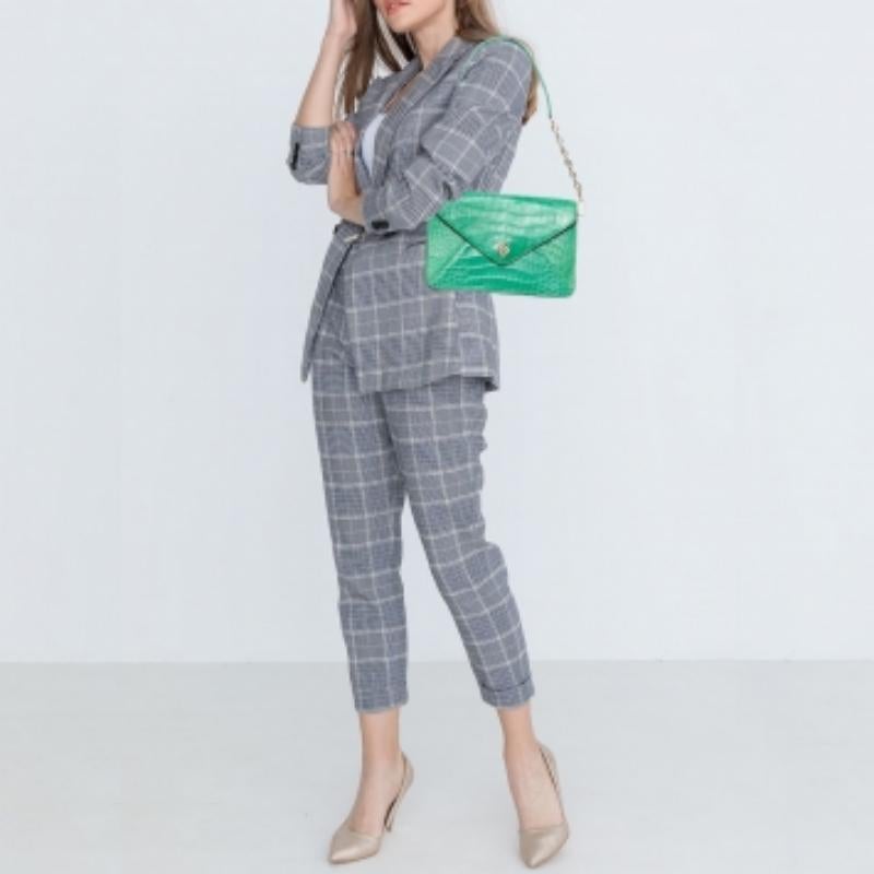 Tory Burch Green Alligator Robinson Envelope Flap Clutch Bag 5