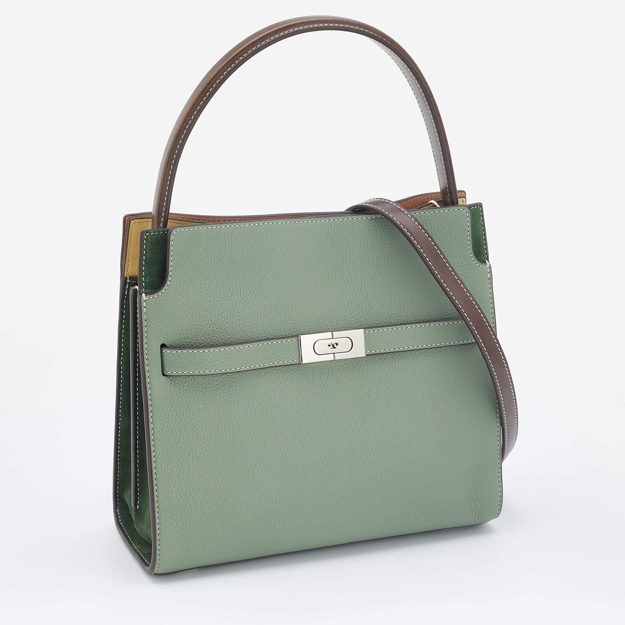 Tory Burch Grün/Braun Leder und Wildleder Kleine Lee Radziwill Doppeltasche im Zustand „Neu“ in Dubai, Al Qouz 2