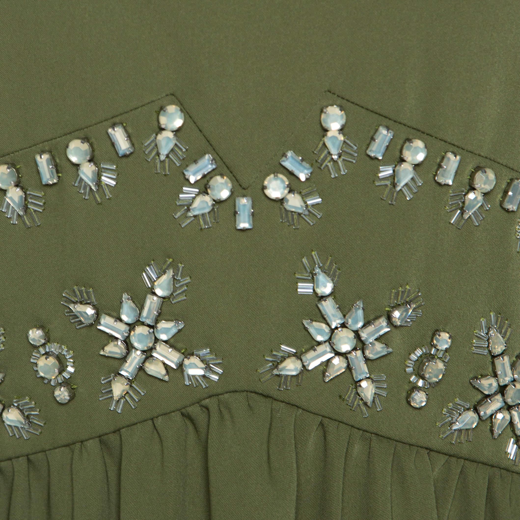 Tory Burch Green Crepe Embellished Luisa Sleeveless Gown M In New Condition In Dubai, Al Qouz 2