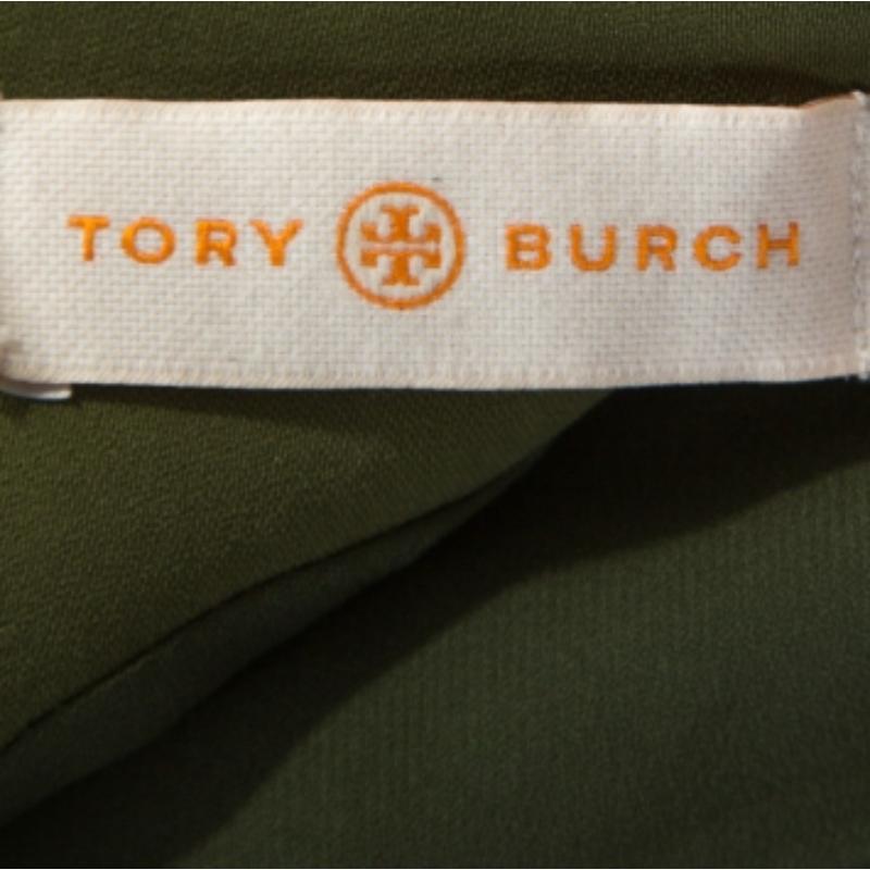 Tory Burch Grünes ärmelloses Luisa Kleid aus Krepp mit Wurzelholzverzierung M Damen im Angebot