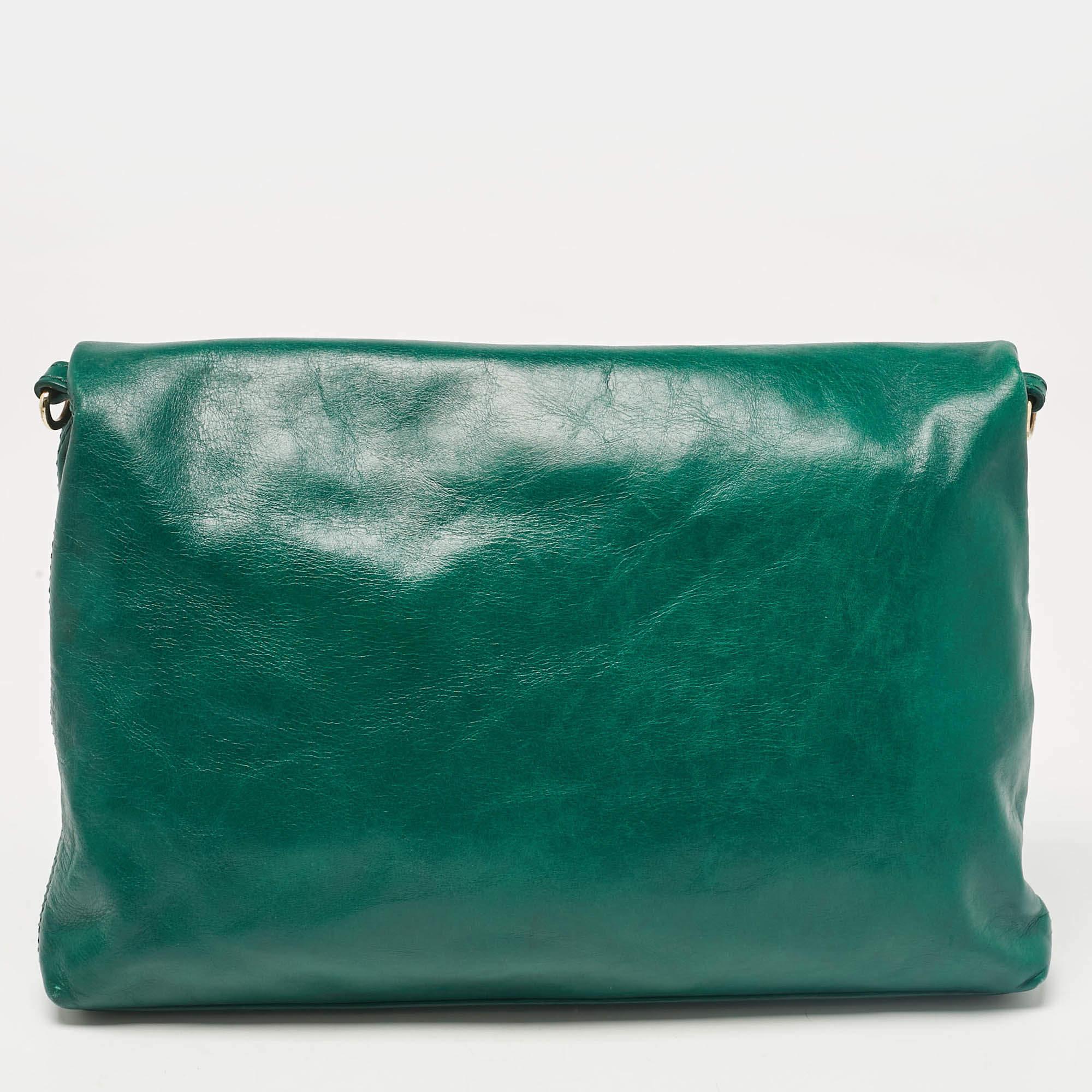 Women's Tory Burch Green Leather Dena Fold Over Crossbody Bag