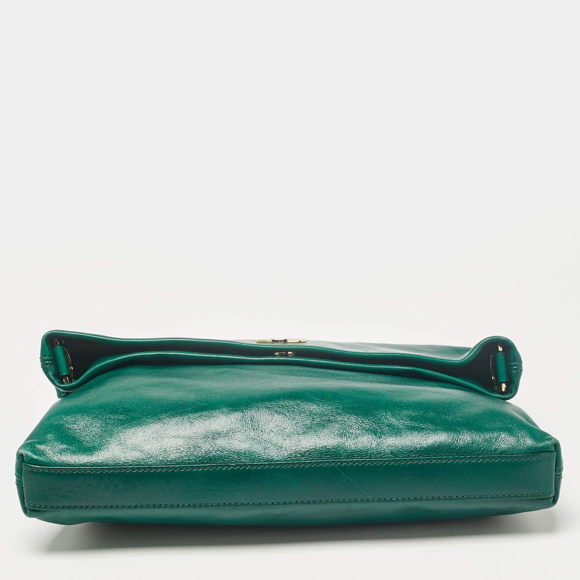 Tory Burch Green Leather Dena Fold Over Crossbody Bag 2