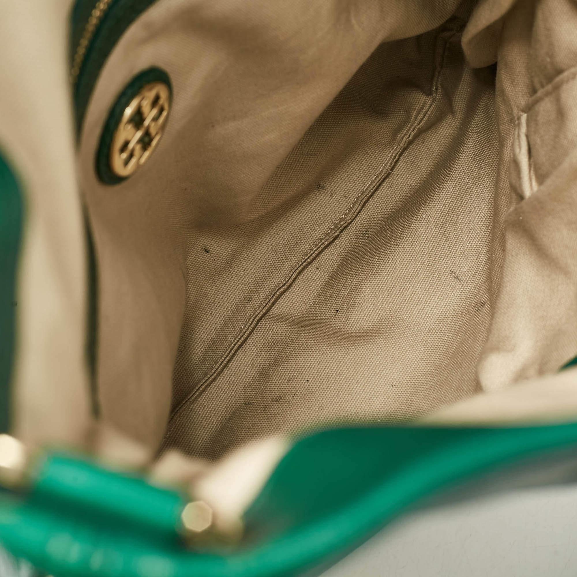 Tory Burch Green Leather Dena Fold Over Crossbody Bag 3