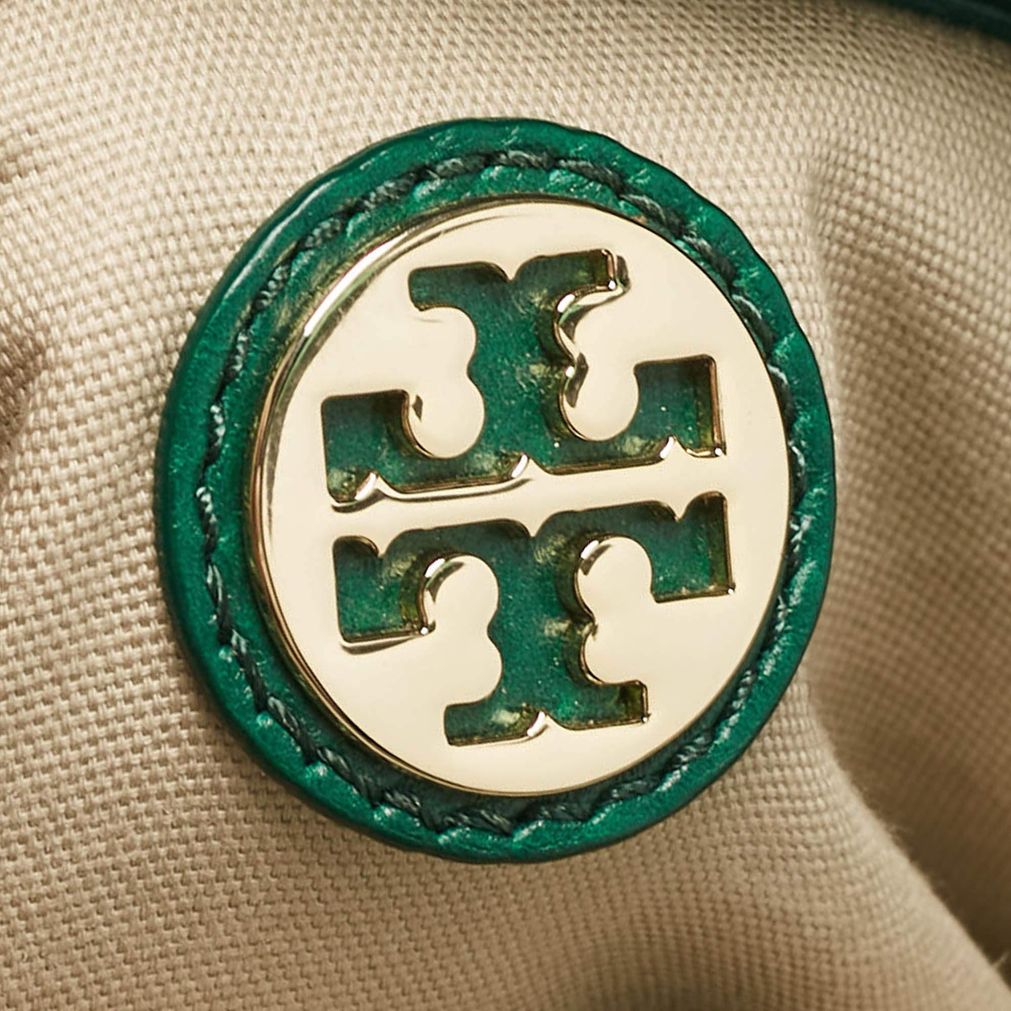 Tory Burch Green Leather Dena Fold Over Crossbody Bag 5