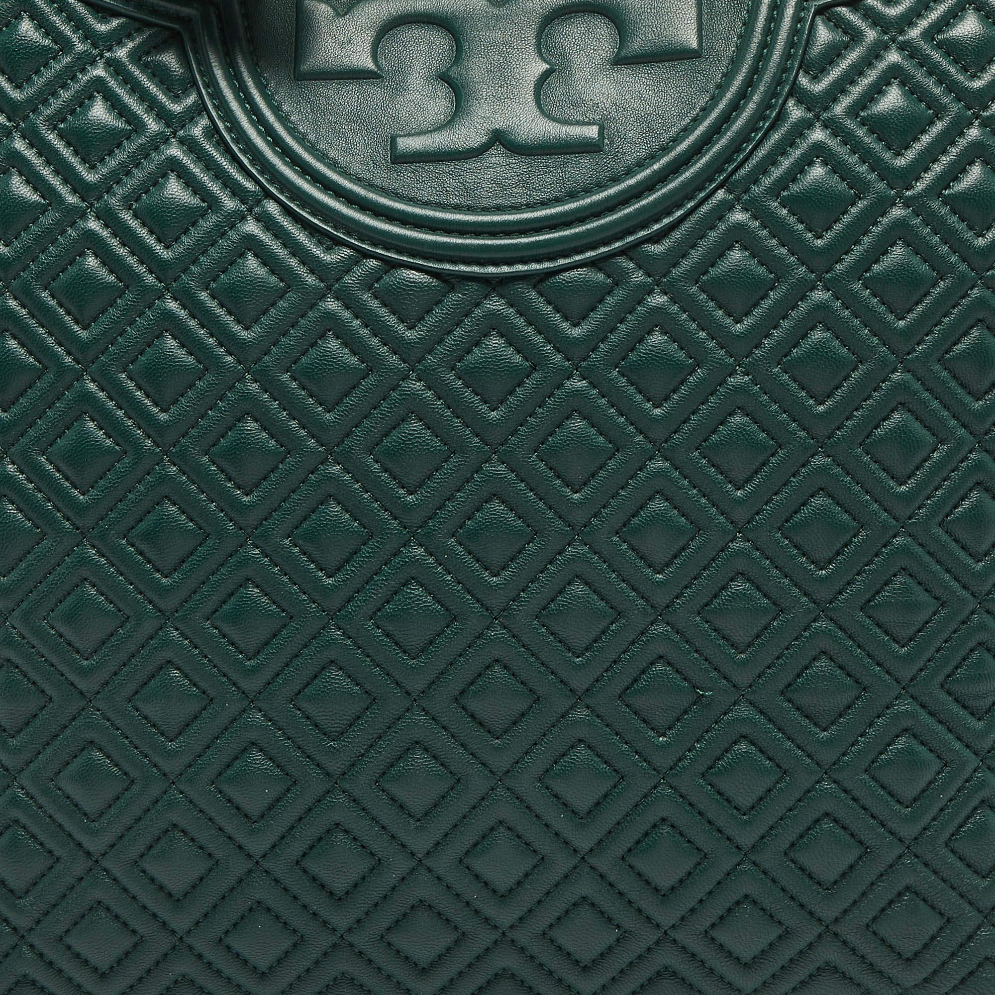 Women's Tory Burch Green Leather Fleming Top Zip Shoulder Bag