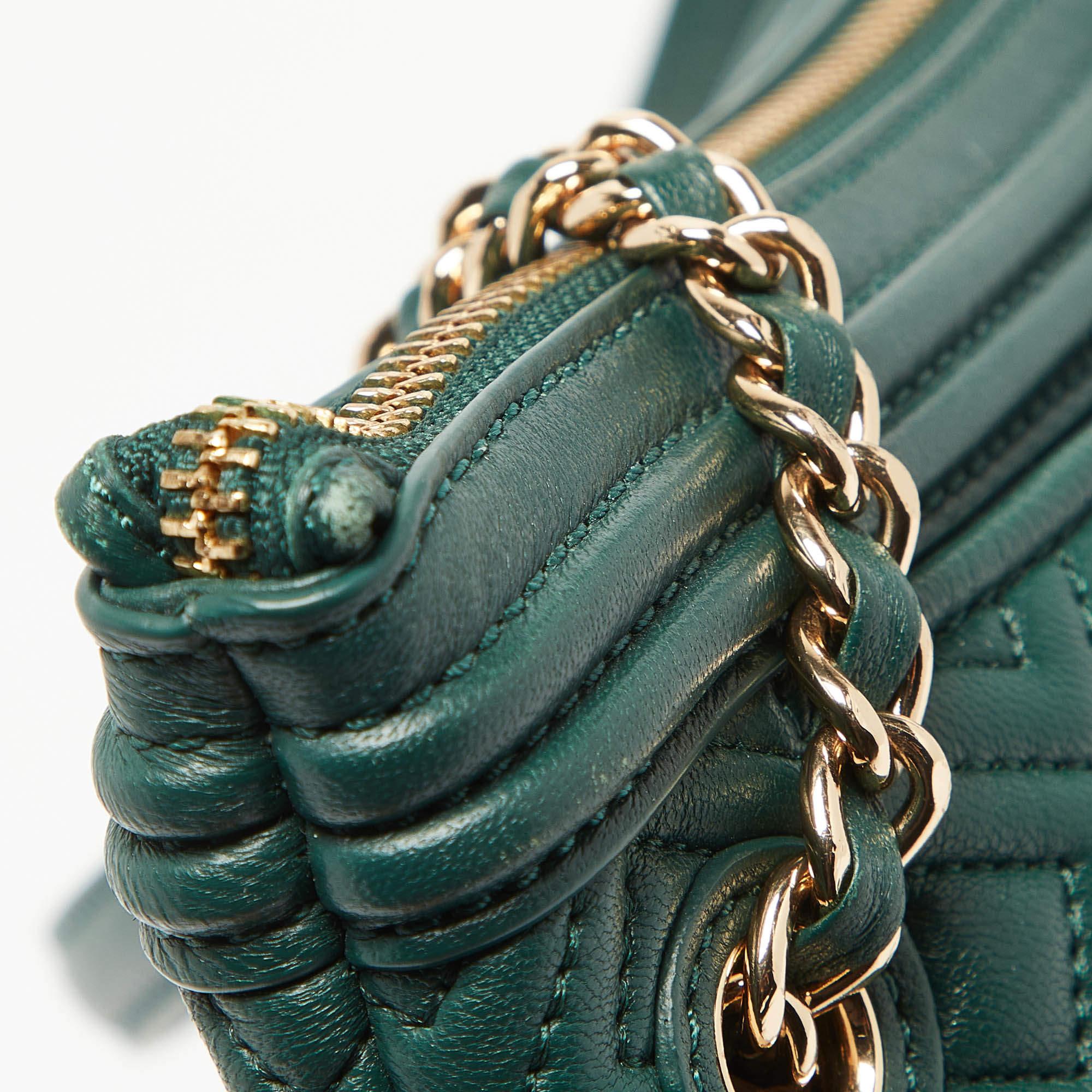 Tory Burch Green Leather Fleming Top Zip Shoulder Bag 2