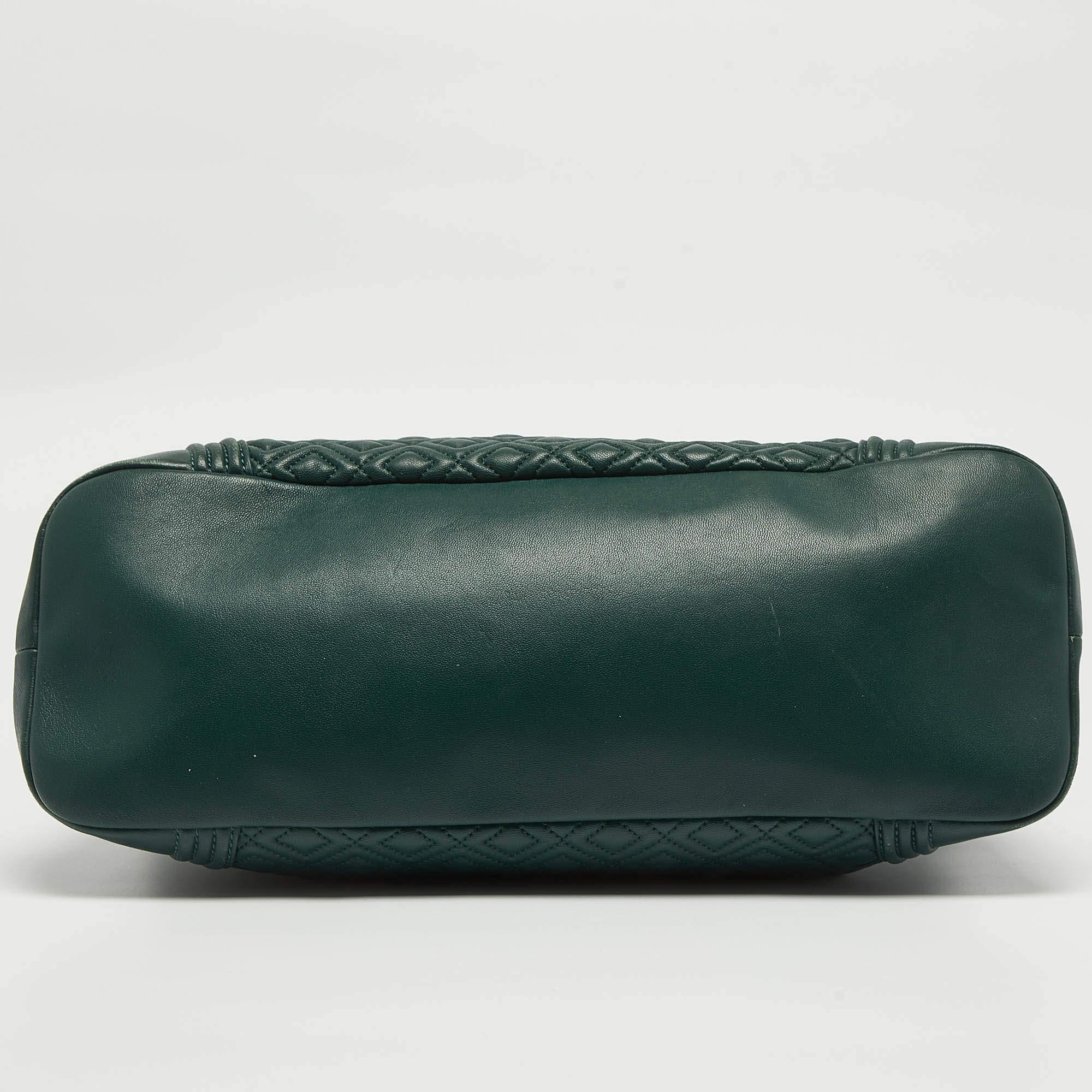 Tory Burch Green Leather Fleming Top Zip Shoulder Bag 3