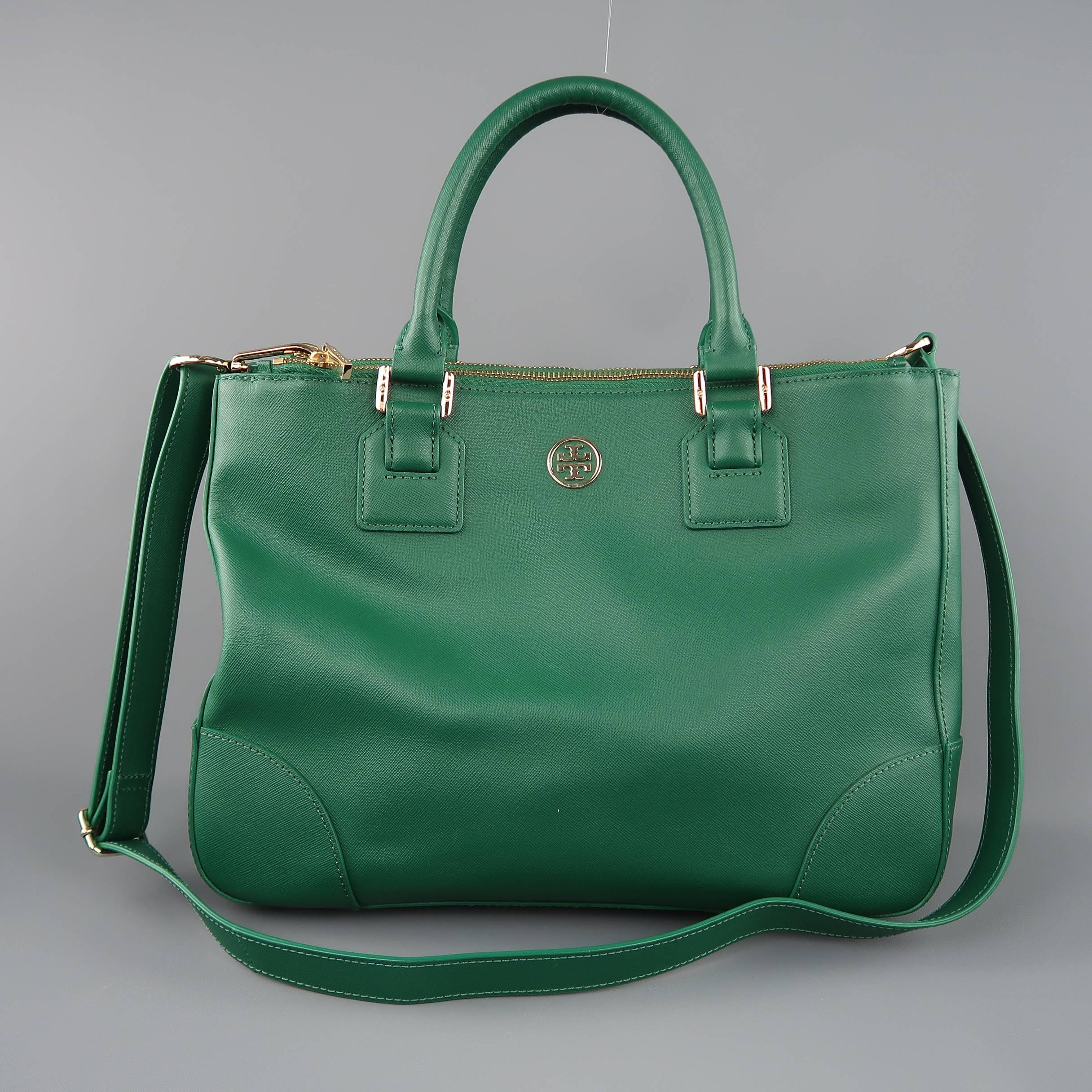 TORY BURCH Green Leather ROBINSON Tote Handbag 3