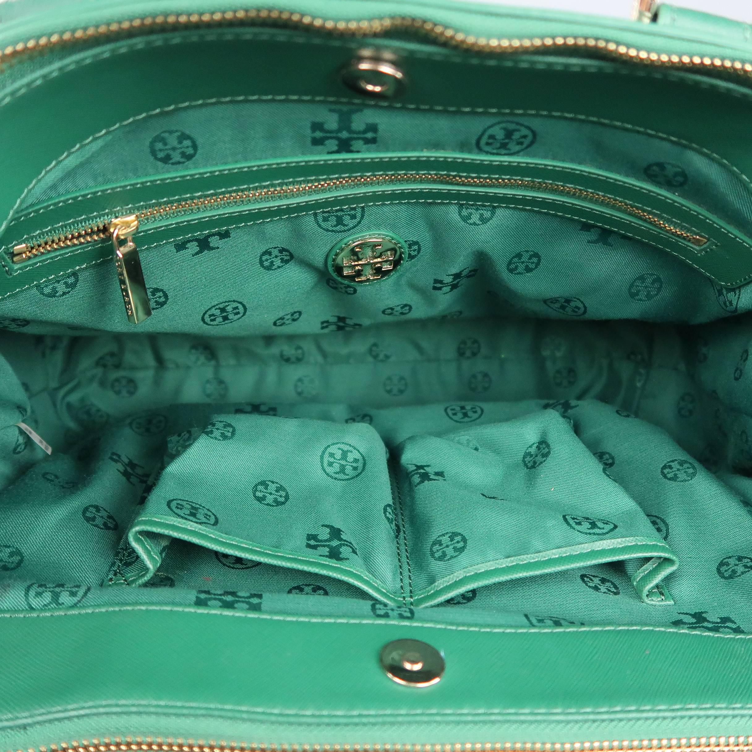 TORY BURCH Green Leather ROBINSON Tote Handbag 4